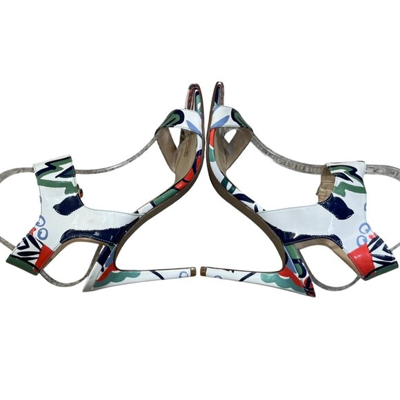 Nine West Brodea Strappy Sandals Heels Floral Size 6.5 Hook Loop Closure - Picture 5 of 13